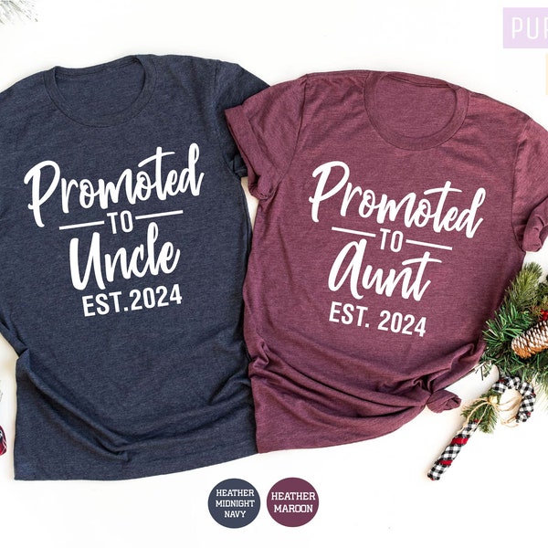 Promoted to Uncle and Aunt Est 2024, Baby Announcement, Pregnancy Shirt, Aunt Reveal, Aunt Shirt, Uncle Reveal Shirt, Family Established