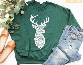 Reindeer Sweatshirt, Christmas Reindeer Sweatshirt, Christmas Sweatshirt, Christmas Sweater, Holiday Sweatshirt, Deer Christmas Sweatshirt
