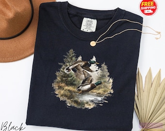 Wildlife Mallard Duck Shirt, Flying Ducks Waterfowl Hunting Scene, Outdoorsman Nature Lover Rustic Art Comfort Colors Shirt,Wanderlust Shirt