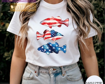 American Flag Bass Fishing Shirt: Patriotic USA 4th of July