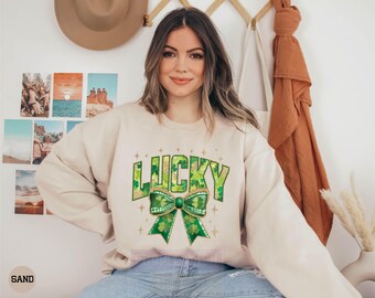 Sudadera con lazo de la suerte, suéter del Día de San Patricio, camisa acogedora de trébol verde, suéter de trébol de la suerte, sudadera con lazo de trébol, regalo para el Día de San Patricio