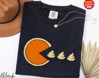 Comfort Colors Halloween Pumpkin Pie Shirt, Pacman Halloween Shirt, Funny Thanksgiving Dessert T-Shirt, Family Thanksgiving, Pumpkin Lover