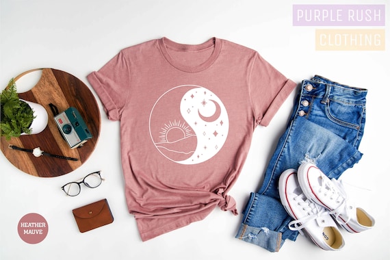 Sun And Moon Shirt, Yin Yang Shirt, Moon Shirt, Sun Shirt, Moon Boho Shirt, Mystical Shirt, Ying Yang Bonsai Shirt,  Zen Spiritual Buddhism