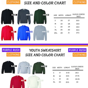 K&ouml;nnte beinhalten: Gr&ouml;&szlig;entabelle f&uuml;r Unisex- und Jugend-Sweatshirts in verschiedenen Farben, darunter Schwarz, Rot, Waldgr&uuml;n, Sportgrau, Wei&szlig;, Dunkelgrau meliert und Royalblau. Die Tabelle zeigt die Breite, L&auml;nge und die &Auml;rmelmitte R&uuml;ckenma&szlig;e f&uuml;r jede Gr&ouml;&szlig;e.