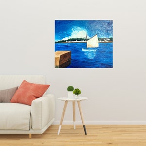 Goélette dans la Baie d'Audierne au couteau, toile sur carton, 55x46cm