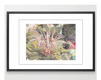 Coral Reef - Original Watercolor Painting with Marker Art Details - Art Print