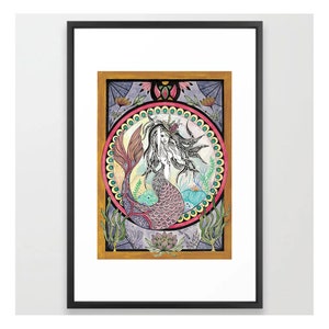 Mermaid - Original Watercolor Painting with Marker Details - Art Print