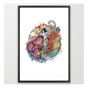 Mushroom Girl-Original Watercolor Painting-Ink Details-Art Print