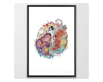 Mushroom Girl-Original Watercolor Painting-Ink Details-Art Print