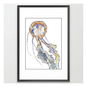 Jelly Fish - Original Watercolor and Marker Pen Art- Art Print
