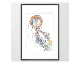 Jelly Fish - Original Watercolor and Marker Pen Art- Art Print