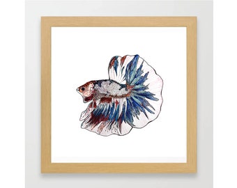 Betta Fish - Original Watercolor Painting with Marker Art Details- Art Print