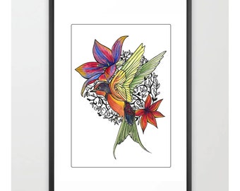 Swallow Bird-Original Watercolor Painting with Marker Details-Art Print