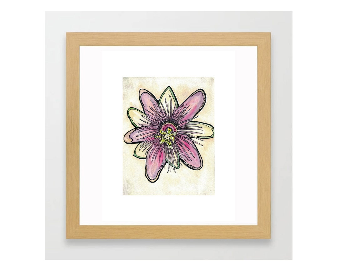 Passion Flower Original Watercolor Painting With Marker Art Etsy