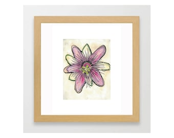 Passion Flower - Original Watercolor Painting with Marker Art Details - Art Print