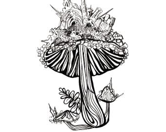 Frozen-Mushroom-Art Print-Inktober 2023-Drawing