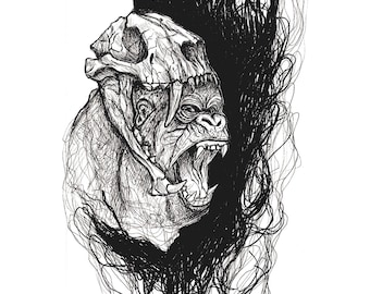 Beast-Gorilla-Ink Drawing-Inktober-Art Print