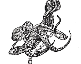Chain- Octopus-Ink Drawing-Inktober-Art Print