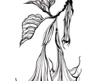 Angel's Trumpet Flower- Dangerous-Inktober-Ink Drawing- Art Print
