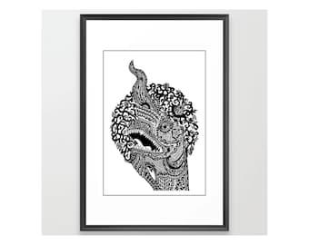 Thai Naga Art Print – Original Marker Pen Drawing