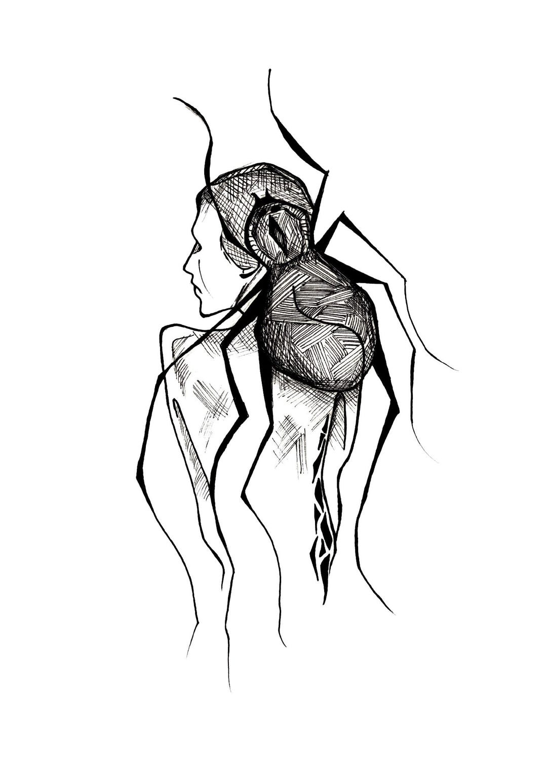 Spider-female-ink Drawing-art Print-inktober - Etsy
