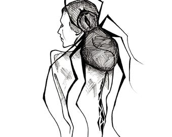 Spider-Female-Ink Drawing-Art Print-Inktober