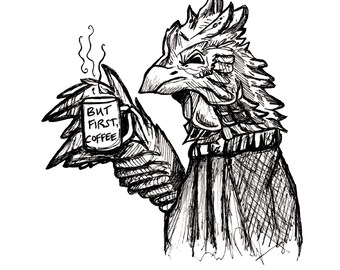 Rooster-Coffee Art-Art Print-Inktober 2023-Ink Drawing