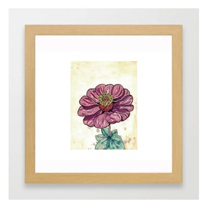 Zinnia Flower - Original Watercolor Painting with Marker Details - Art Print