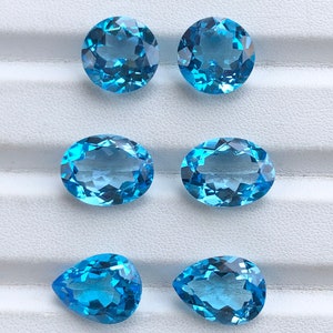 Natural Swiss Blue Topaz Faceted Gemstones, Pair of 6 Pieces, Top Grade Mix Shape, Perfect for Jewelry & Earrings Making