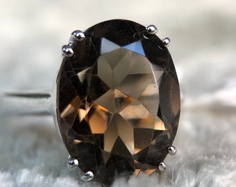 Natural Smokey Quartz Gemstone 925 Sterling Silver Engagement Ring