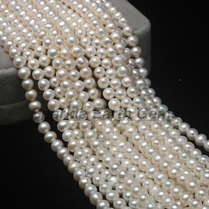 6mm White Near Round Freshwater Pearl Beads Strand, Real Cultured Pearls, Natural Pearl Beads Wholesale for Jewelry Making