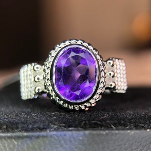 Natural Amethyst 925 Sterling Silver Ring for Her | Handmade Gemstone Jewelry Gift