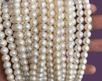 Perlas de agua dulce redondas blancas AAA de 8 mm, material de perlas sueltas, perla redonda, suministro de perlas de alta calidad