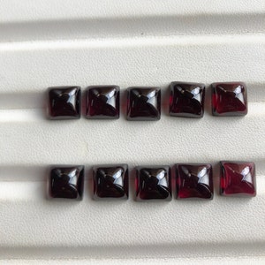 8mm Square Calibrated Pinkish Red Garnet Cabochon - Natural Pyrope Garnet for Jewelry Making, High Quality