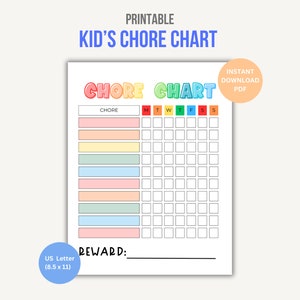 Kids Printable Chore Chart, Weekly Chore Chart, Kids Printable Schedule, Family Chore Chart, Kids Chore List, Chores Chart, Kids Chores