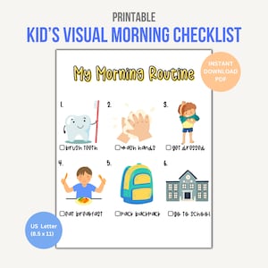 Kids Visual Morning Routine, Kids Morning Checklist, Visual Checklist for Kids, Visual Kids Schedule, Printable Kids Schedule