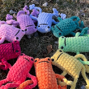 Crochet long leggy frog plushie