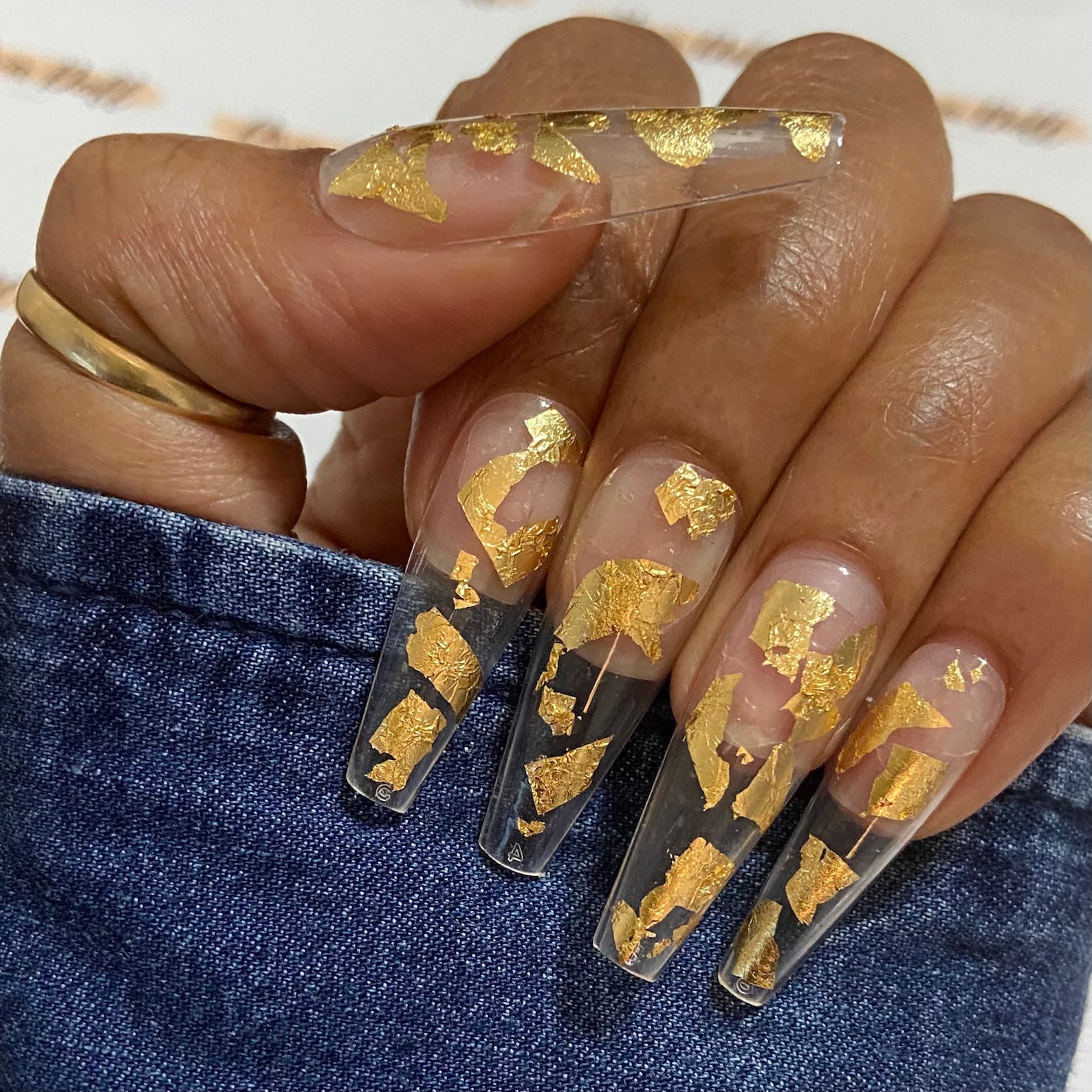 Clear Gold Flakes Press on Nails l Full 20 Press on Nails l Etsy