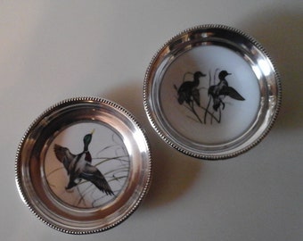 STERLING SILVER with porcelain drink COASTERS