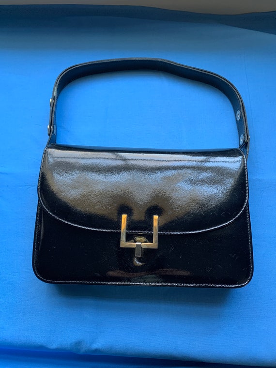 BLACK PATENT LEATHER Handbag with Adjustable Shoul