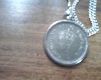 STERLING Silver 1943 1/2 RUPPEE Coin in Bezel