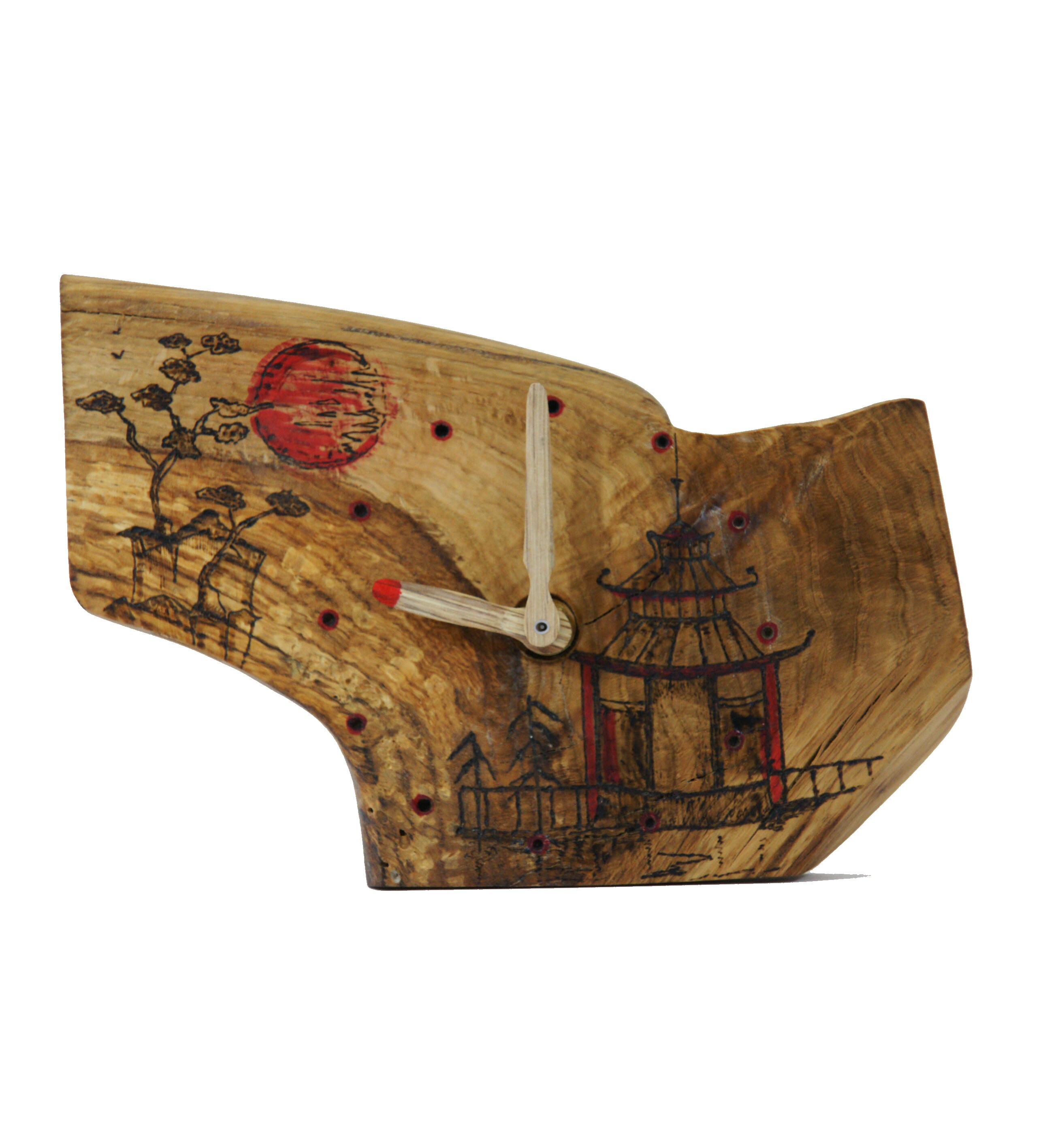 Horloge Inspiration Art Japonais, en Bois Décorée d'un Paysage Japonais