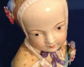 Dresden German Head Bust Figurine, C. 1920s, Meissen type German Porcelain. Lady or young girl