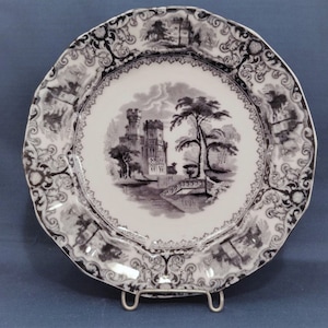 Foliage Flow Black Mulberry Pattern plate made by Edward Walley, mark used 1848 to 1858, 14 sided.