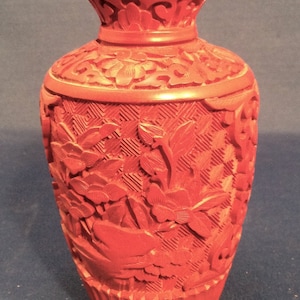 A Small Early 20th Century Chinese  Cinnabar Lacquer vase