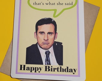 The Office, birthday card, Michael Scott, funny card, that's what she said, handmade card, co-worker birthday card, funny birthday