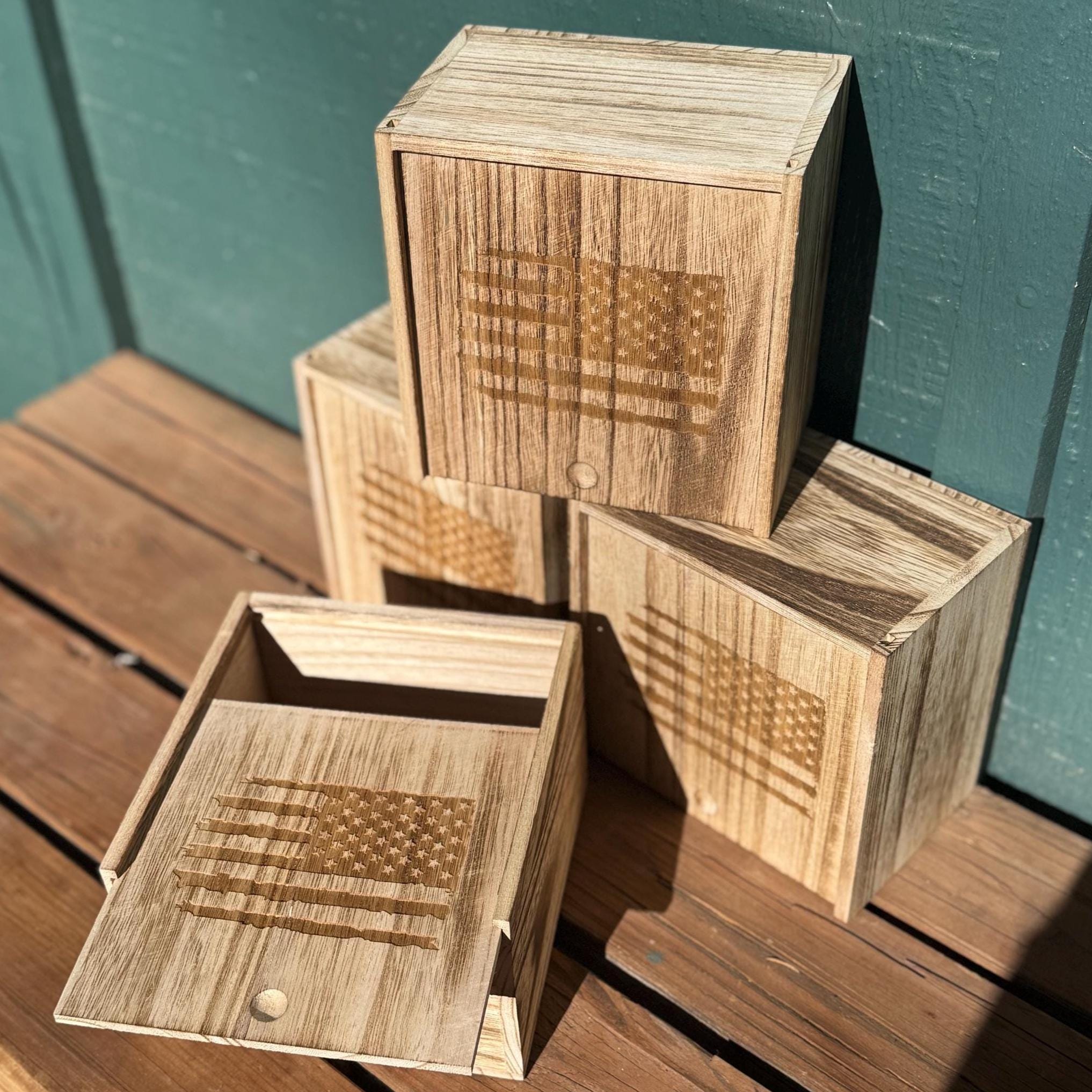 Engraved American Flag Wooden Gift Box | Rustic Catch-all Box - Etsy