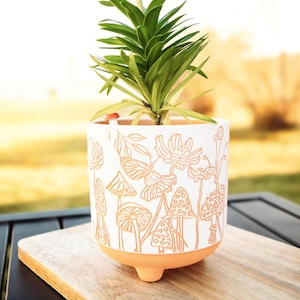 Mushroom Terracotta Planter | FALL Colors | Engraved Houseplant Pot | Plant Lover Gift | Natural Clay Pot | Flower Pot with Drainage