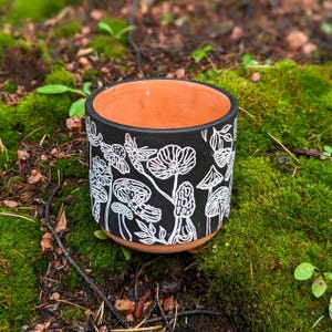 Terracotta Mushroom Planter | Boho Clay Flower Pot w/ Drainage | Engraved Cute Design | Flower Garden, Butterfly, Bees FALL DECOR| Best Gift