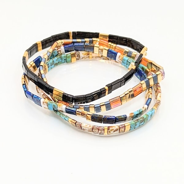 Miyuki Tile Beaded Bracelets - Handmade - 16cm - 60+ Designs - Colorful - Durable - Stretchy - LAST CHANCE!